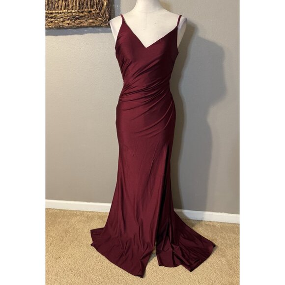La Femme 103544 Dress 4 Burgundy Sleeveless V Neck Formal Gown NEW - Picture 7 of 14